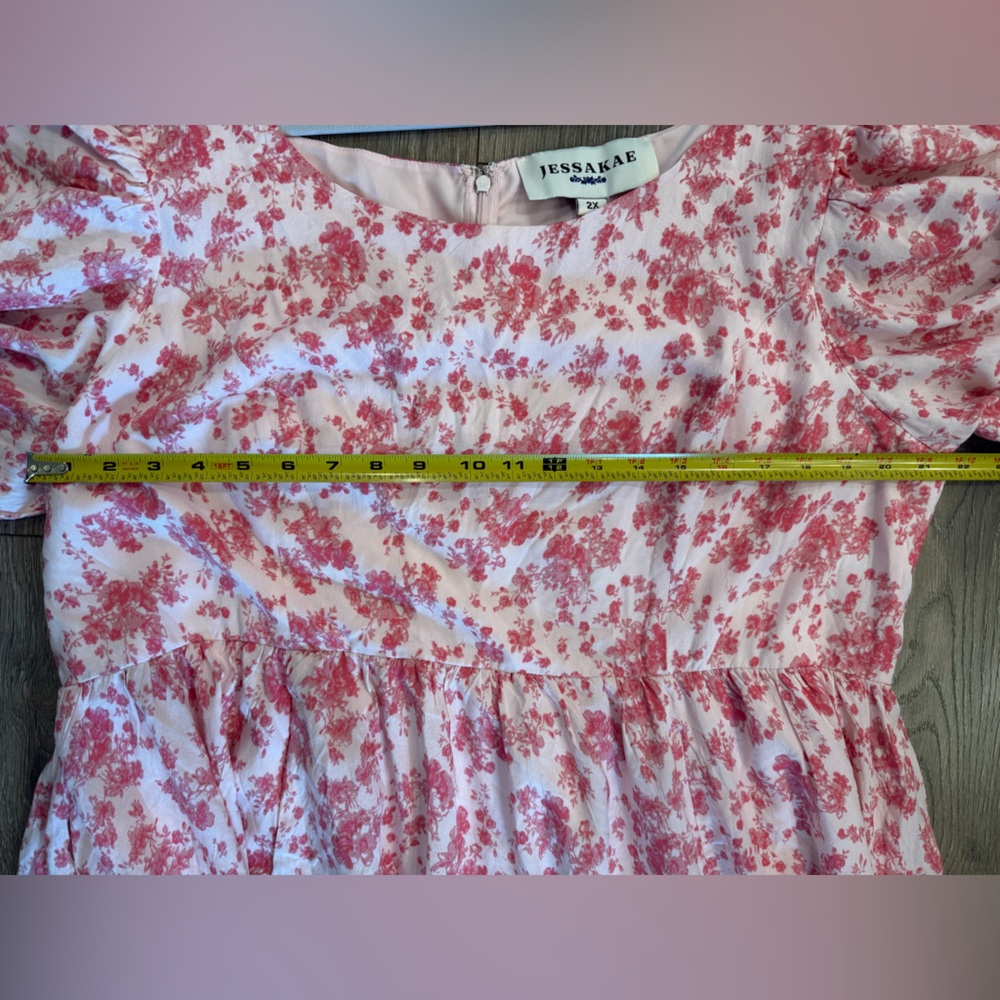 JessaKae Pink Floral Puff Sleeve Midi Dress Boho Vera Size XXL 2X - Picture 10 of 10